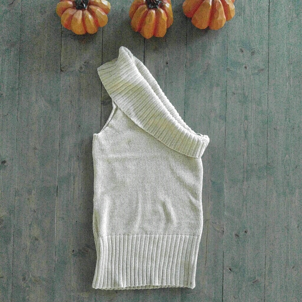 One shoulder shimmer, sleeveless sweater